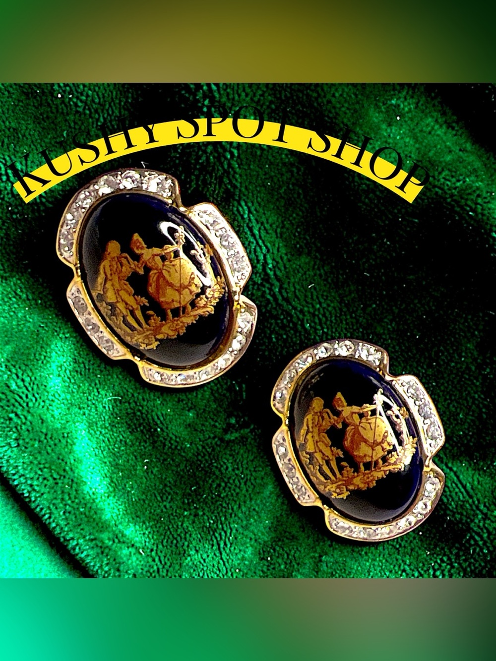 Pristine ✨🏺 Vintage Limoges Black and Gold Enamel Vintage-Style Earrings